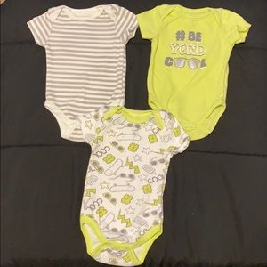 3-6 month neon green and gray onesie set